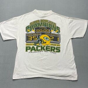 90s Vintage Packers Super Bowl Score Graphic Shirt Logo 7 Tag White Large